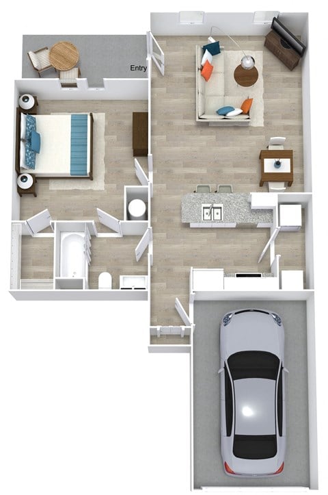 Floor plan for 1 bed, 1 bath, 695 sqft